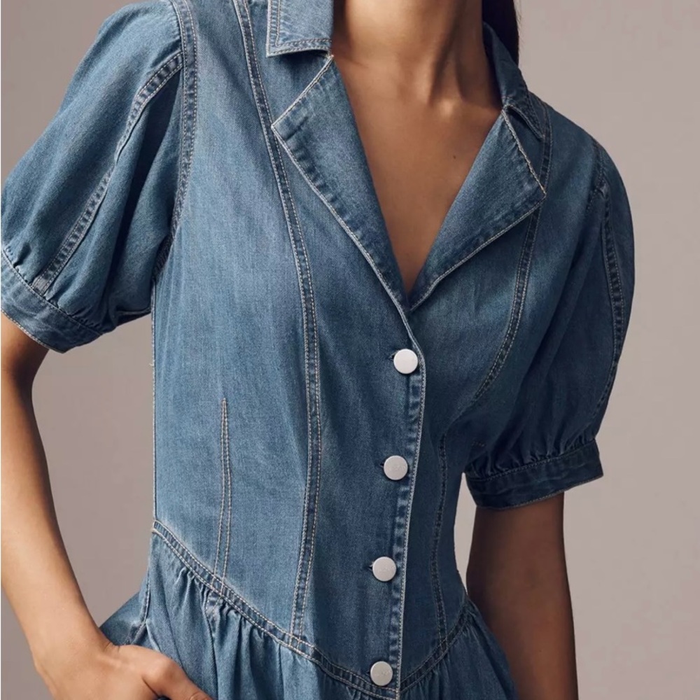 Anthropologie - Pilcro Short-Sleeve Denim Midi Shirt Dress